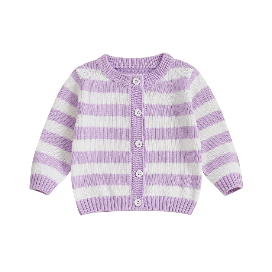 Hallie Stripe Knit Button Up Cardigan - Lilac - 6-12 Months