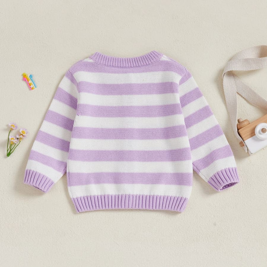 Hallie Stripe Knit Button Up Cardigan - Lilac