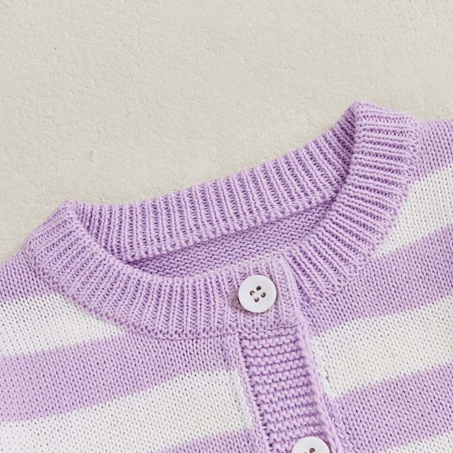 Hallie Stripe Knit Button Up Cardigan - Lilac