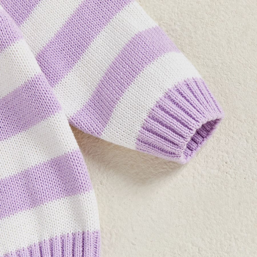 Hallie Stripe Knit Button Up Cardigan - Lilac