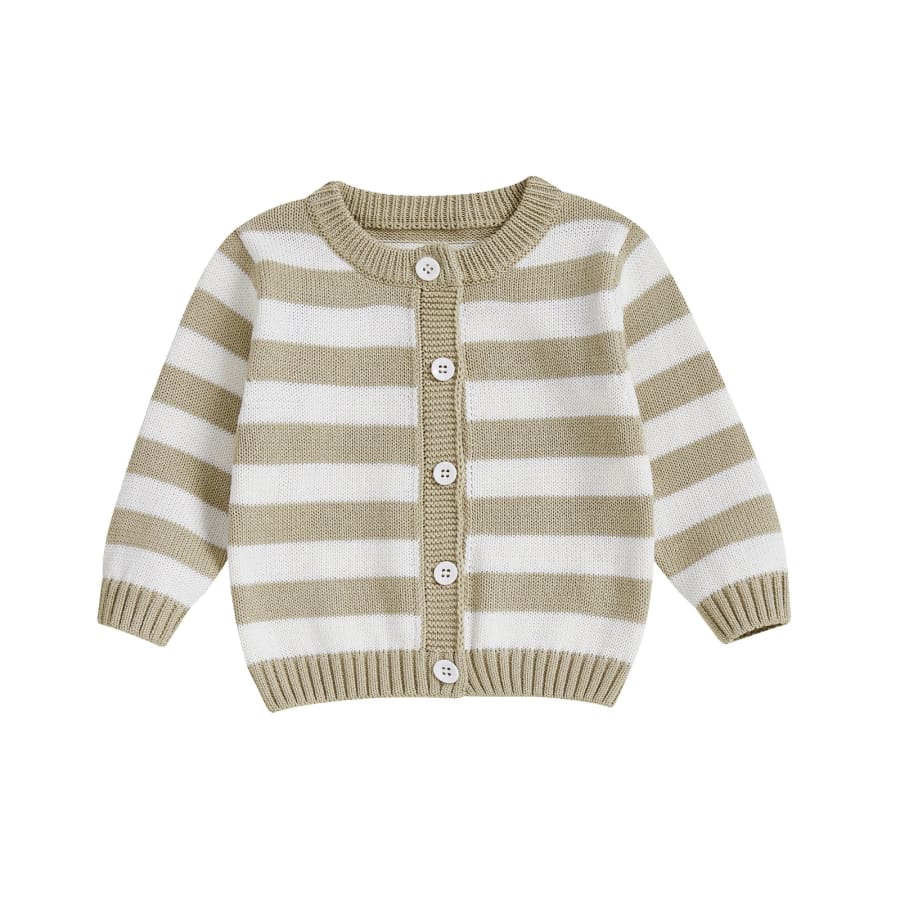 Hallie Stripe Knit Button Up Cardigan - Natural - 6-12 Months