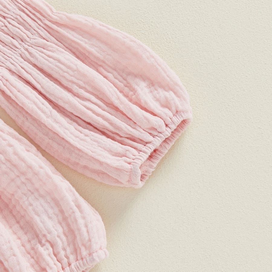 Hannah Ruched Long Sleeve Romper - Pink