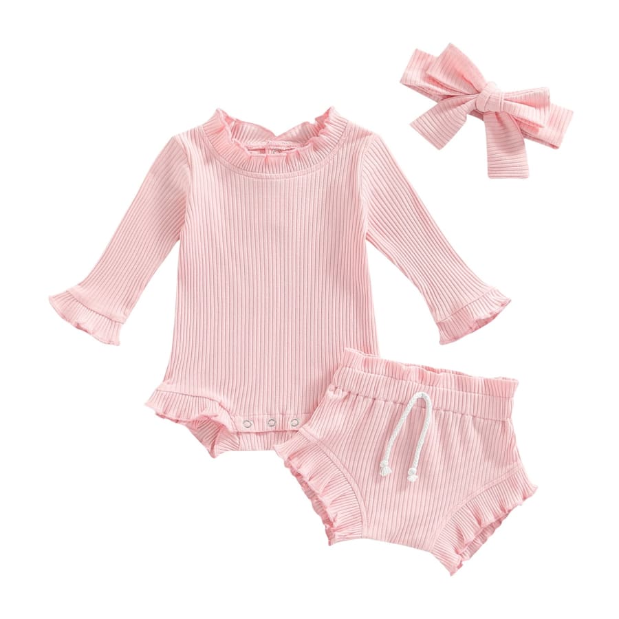 Harriet Ruffle Long Sleeve Bloomer Set - Pink - 0-6 Months