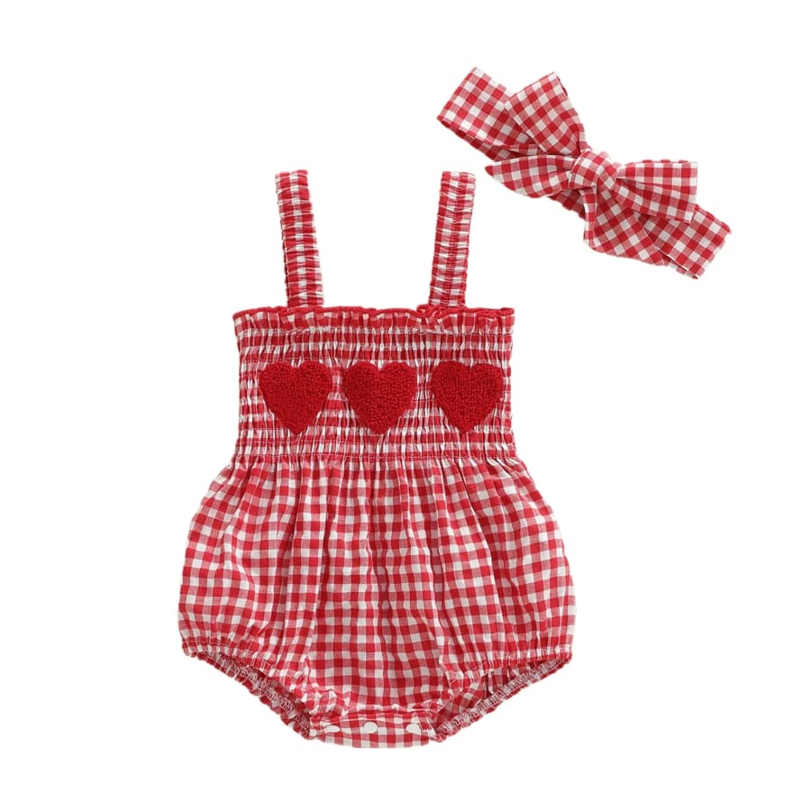 Hearts Gingham Romper - 0-3 Months
