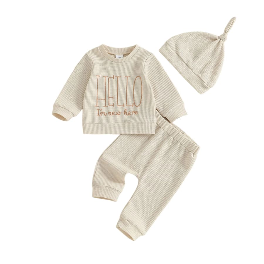 Hello I’m New Here Beanie Set - Blue - Newborn