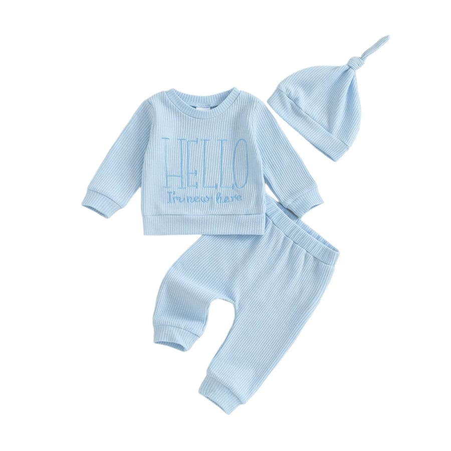 Hello I’m New Here Beanie Set - Blue - Newborn
