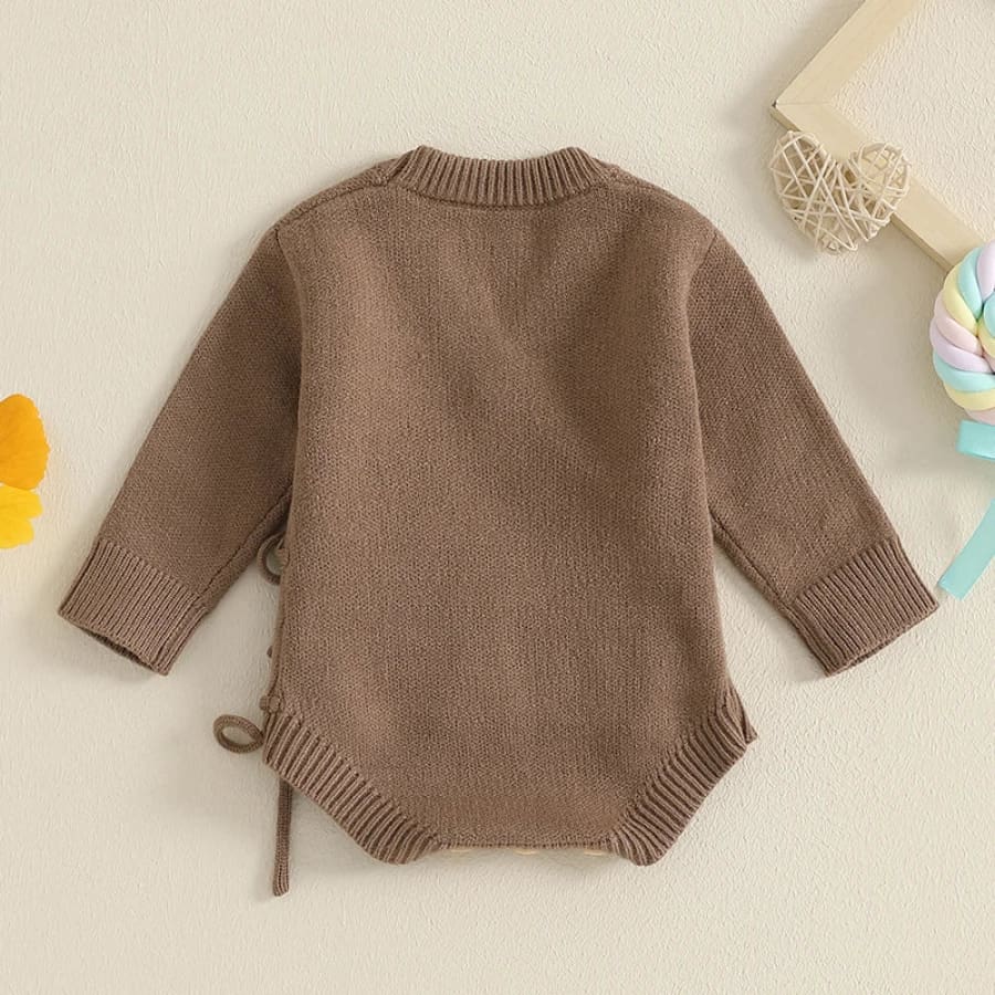 Hello World Wrap Knit Romper - Peachy Pink - 0-3 Months