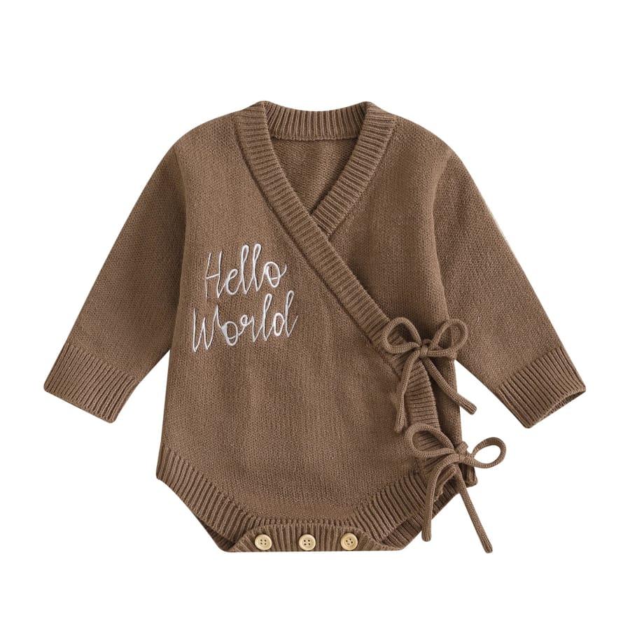 Hello World Wrap Knit Romper - Peachy Pink - 0-3 Months
