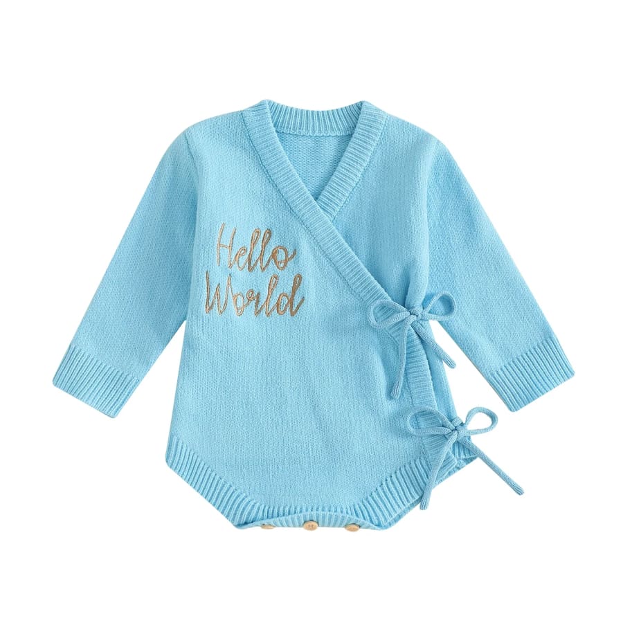 Hello World Wrap Knit Romper - Peachy Pink - 0-3 Months