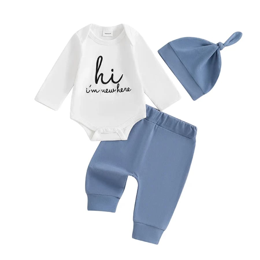 Hi I’m New Here Beanie Set - Snow - Newborn