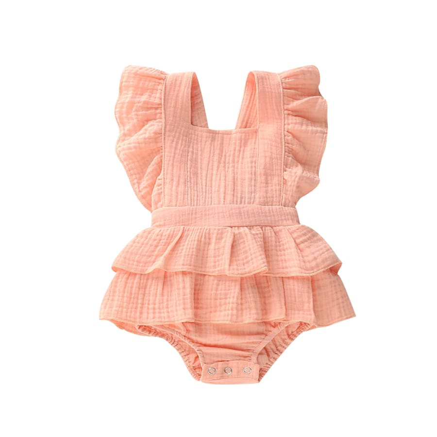 Honey Ruffle Romper - Peach - 0-3 Months