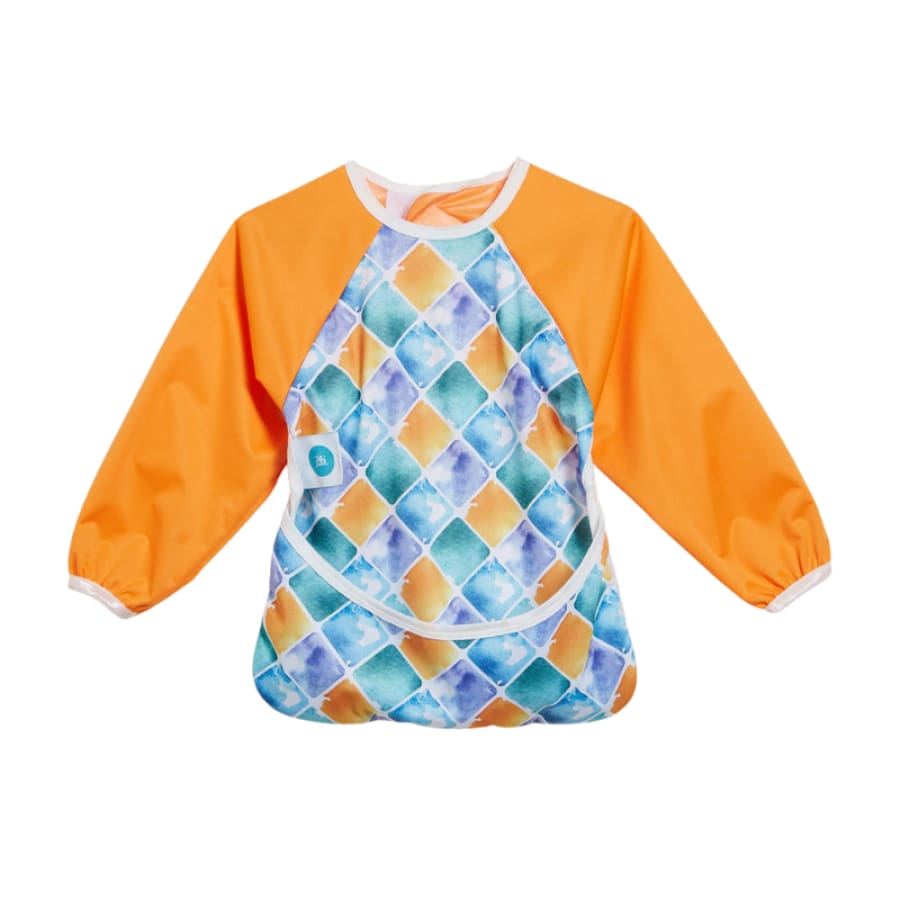 itti Smock – Waterproof Sleeved Bib – Harlequin &amp; Orange - Smock bib, smock