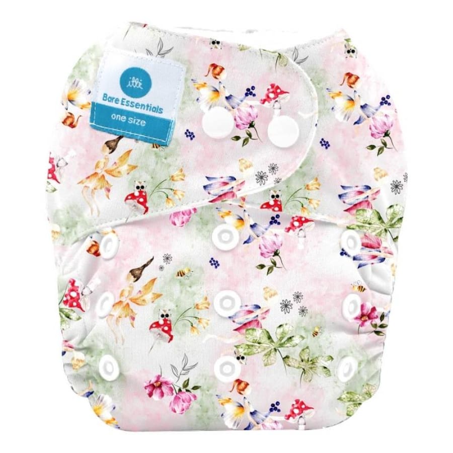 itti Snap Bare Essentials One Size Fits Most Nappy – Fairy Garden - Bamboo - Cloth Nappies cloth nappy