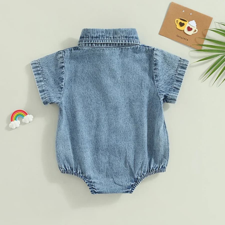 Joey Denim Collared Onesie - 0-3 Months