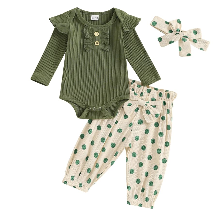 Jolie Long Sleeve Spot Set - Forest - 0-3 Months