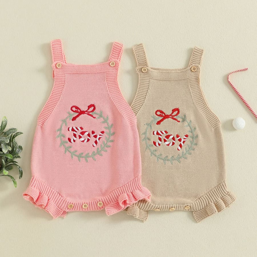 Joy Christmas Knit Romper - Blush - 0-3 Months