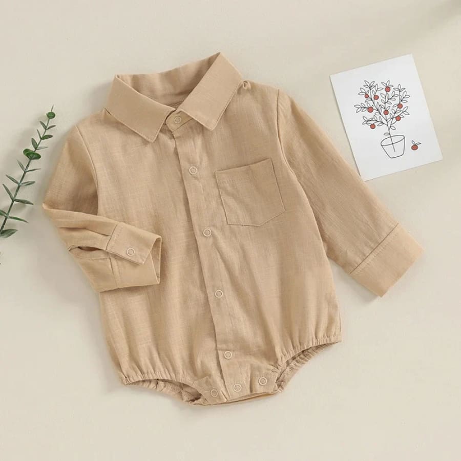 Kennedy Long Sleeve Collared Onesie - Natural