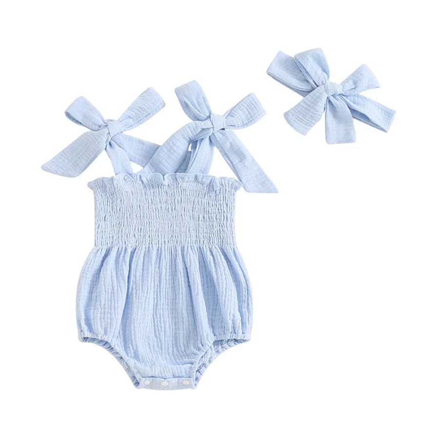Kenzi Ruched Summer Romper - Blue - 0-3 Months