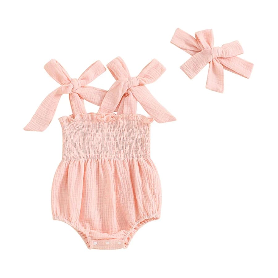 Kenzi Ruched Summer Romper - Peachy - 0-3 Months