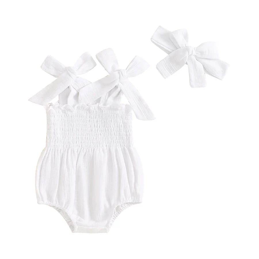 Kenzi Ruched Summer Romper - Snow - 0-3 Months