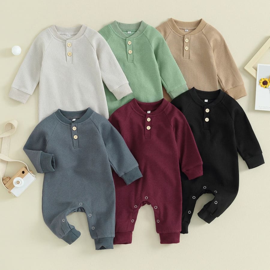 Knox Waffle Jumpsuit - Slate - 0-3 Months