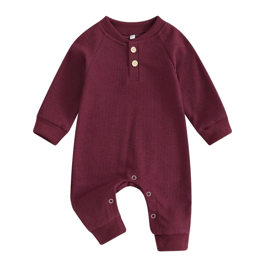 Knox Waffle Jumpsuit - Wine - 0-3 Months