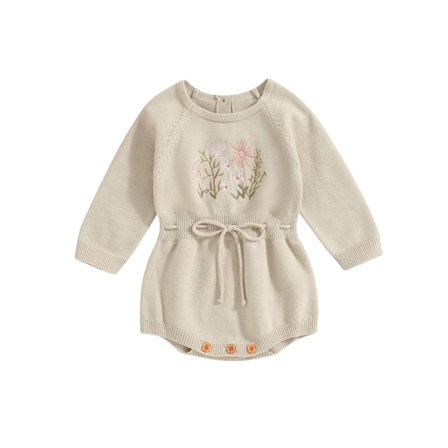 Lara Floral Knit Romper - Natural - 3-6 Months