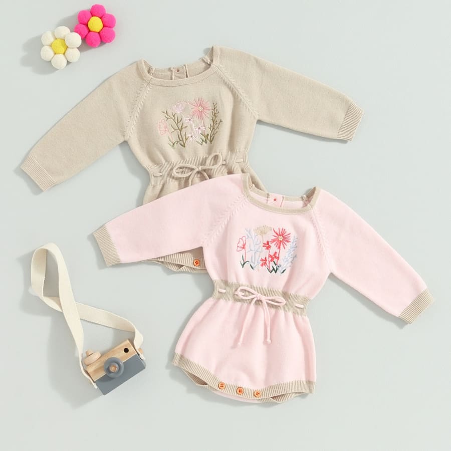 Lara Floral Knit Romper - Natural - 3-6 Months