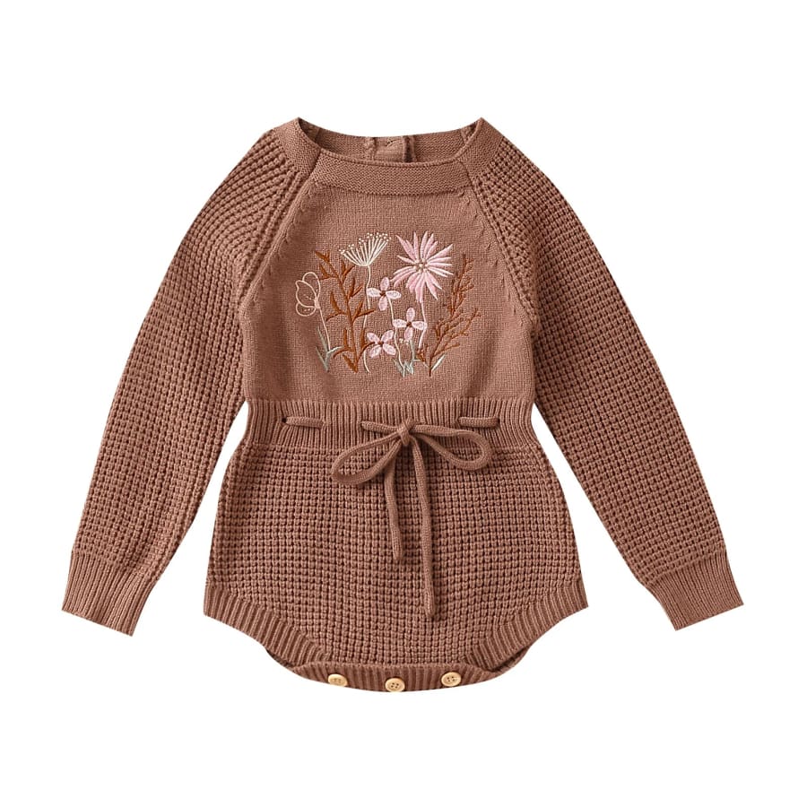 Larissa Floral Knit Romper - Cocoa - 0-3 Months