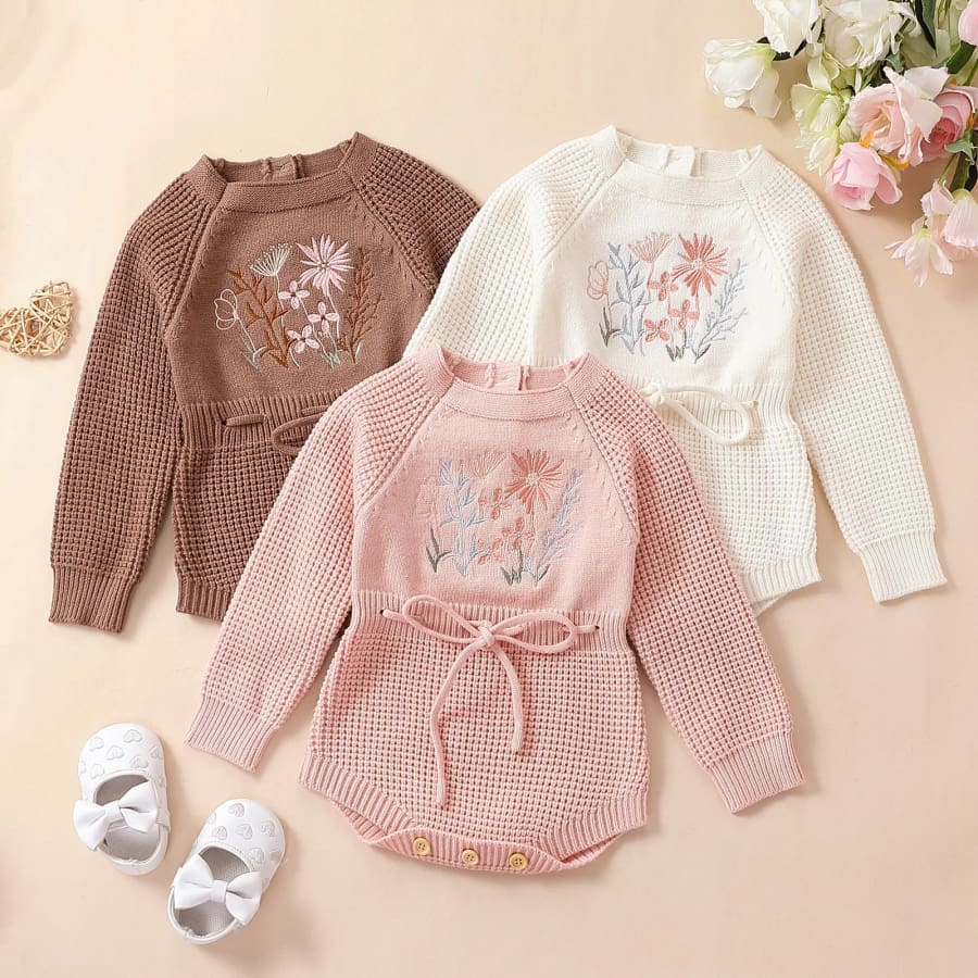 Larissa Floral Knit Romper - Cocoa - 0-3 Months