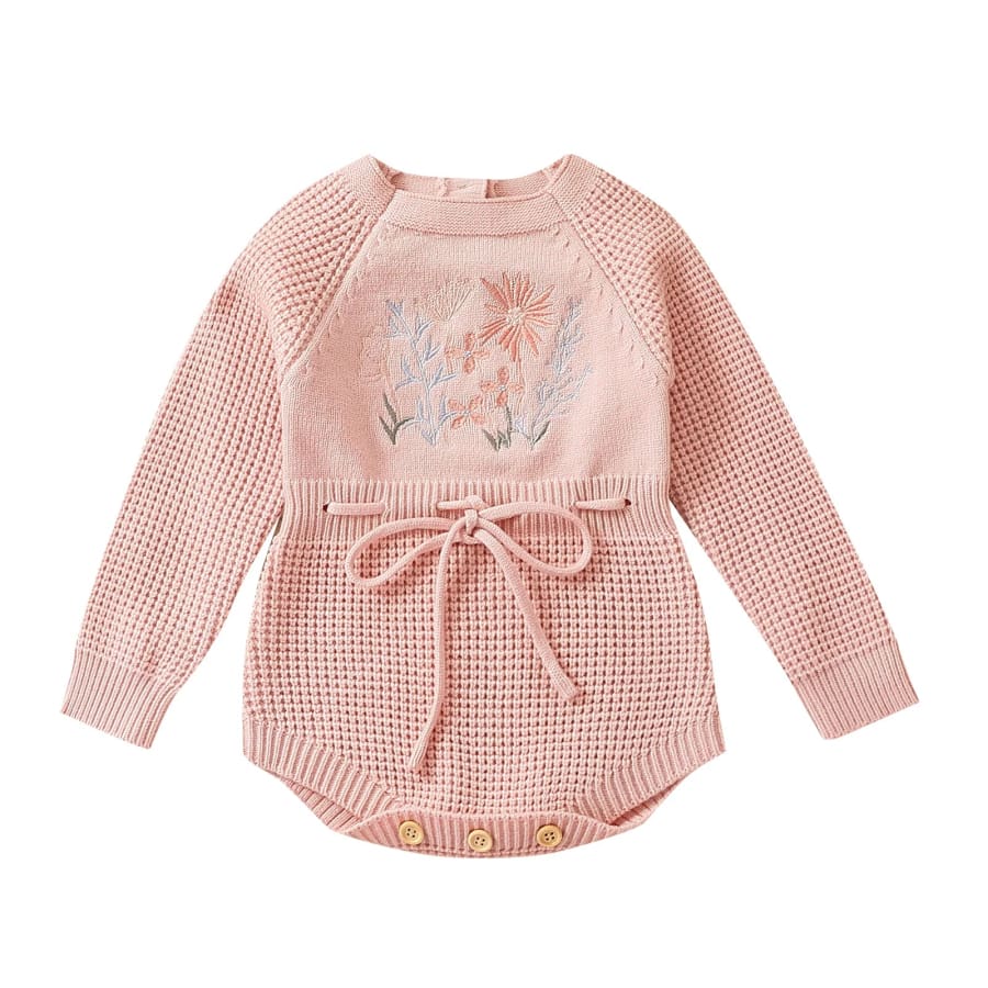 Larissa Floral Knit Romper - Pink - 0-3 Months