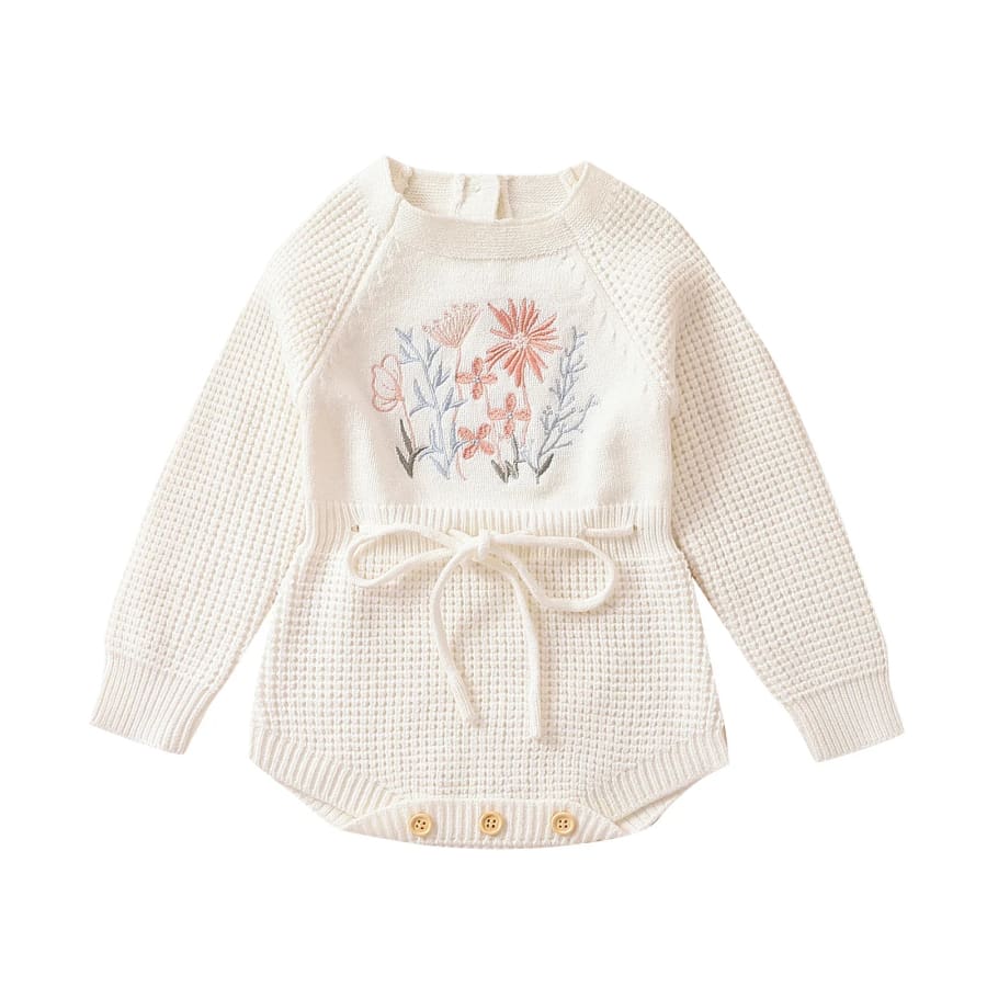 Larissa Floral Knit Romper - Snow - 0-3 Months