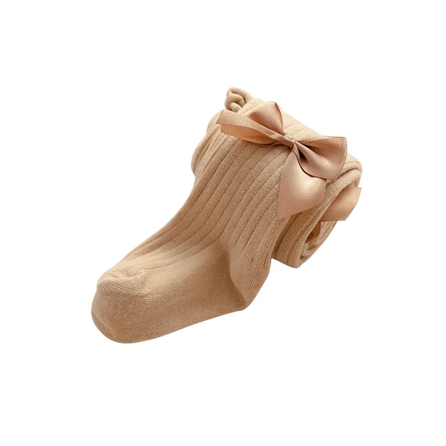 Laura Bow Tights - Camel - 6-12 Months