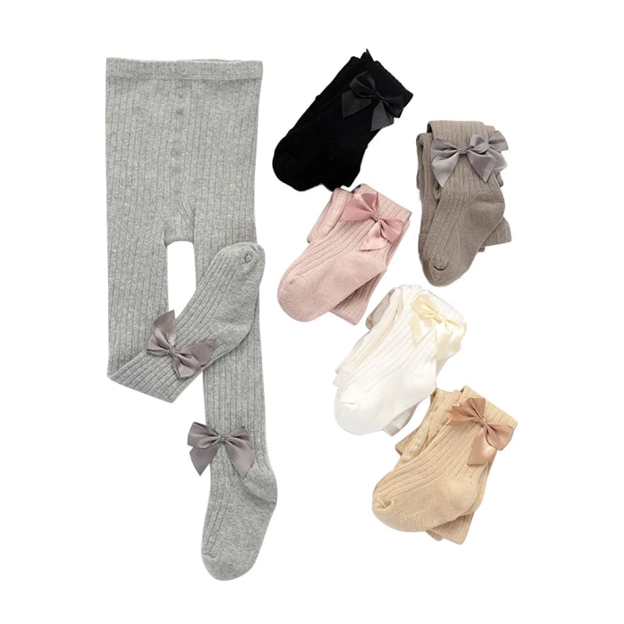 Laura Bow Tights - Camel - 6-12 Months