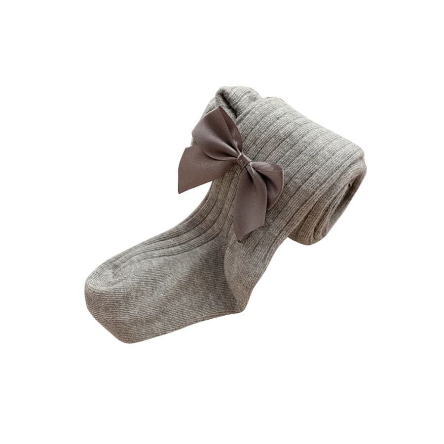Laura Bow Tights - Grey - 6-12 Months