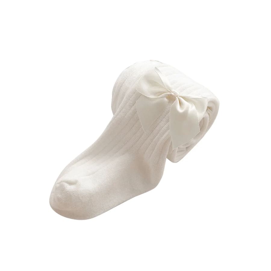 Laura Bow Tights - Snow - 6-12 Months