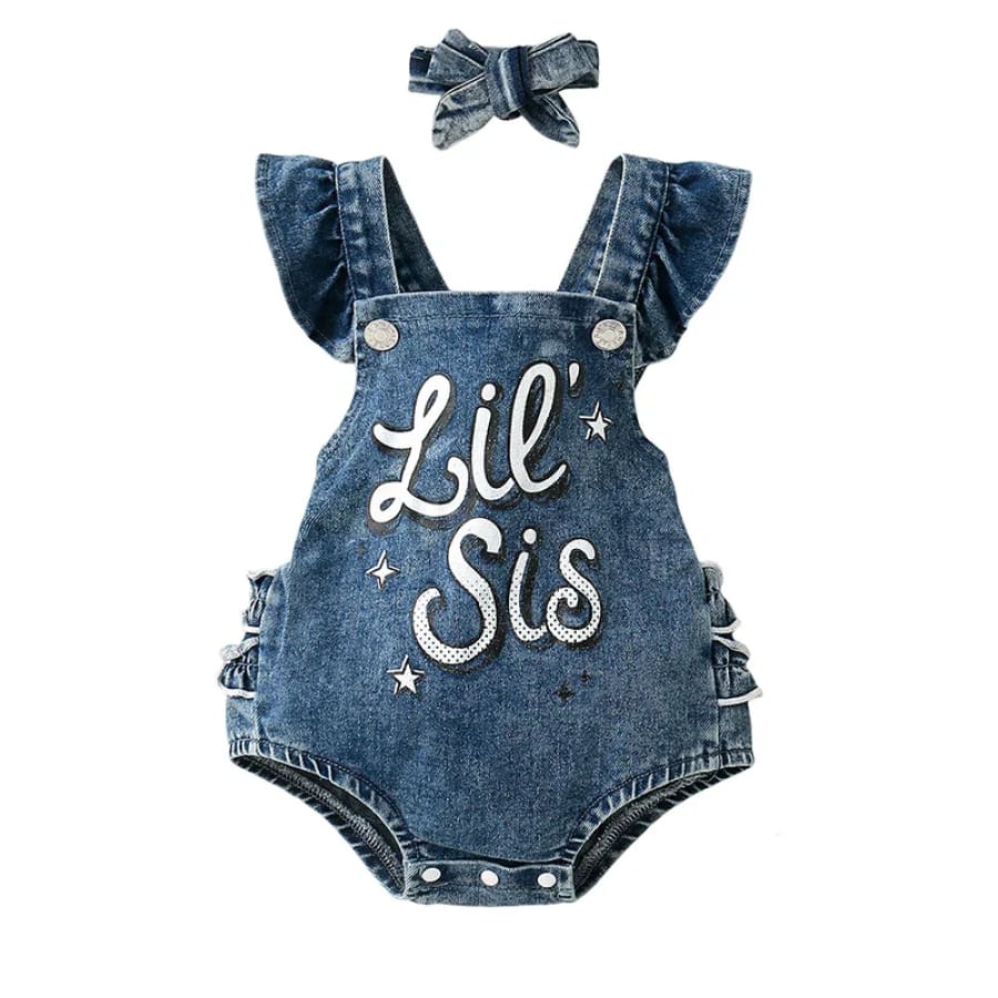 Lil Sis Denim Flutter Romper 3 Months