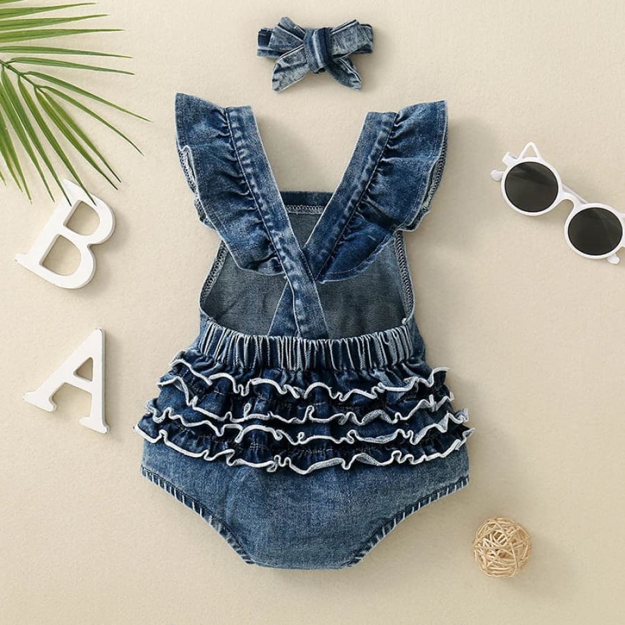 Lil Sis Denim Flutter Romper 3 Months