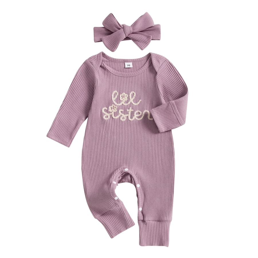 Lil Sister Ribbed Jumpsuit - Mauve - 0-3 Months