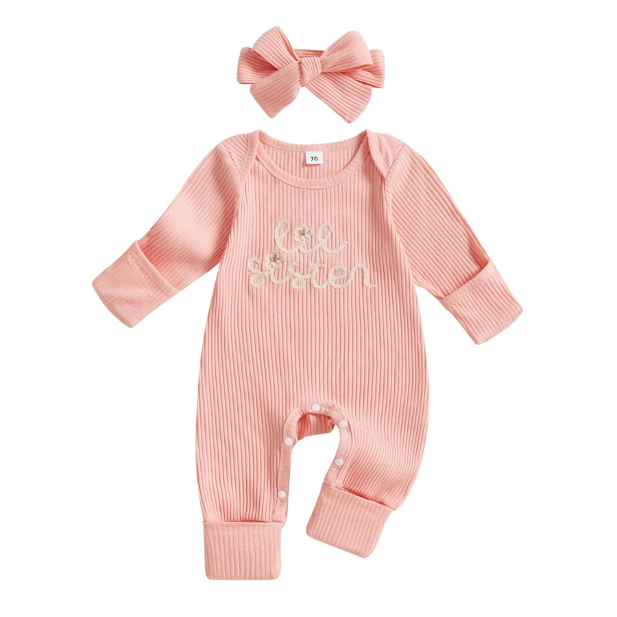 Lil Sister Ribbed Jumpsuit - Peachy - 0-3 Months