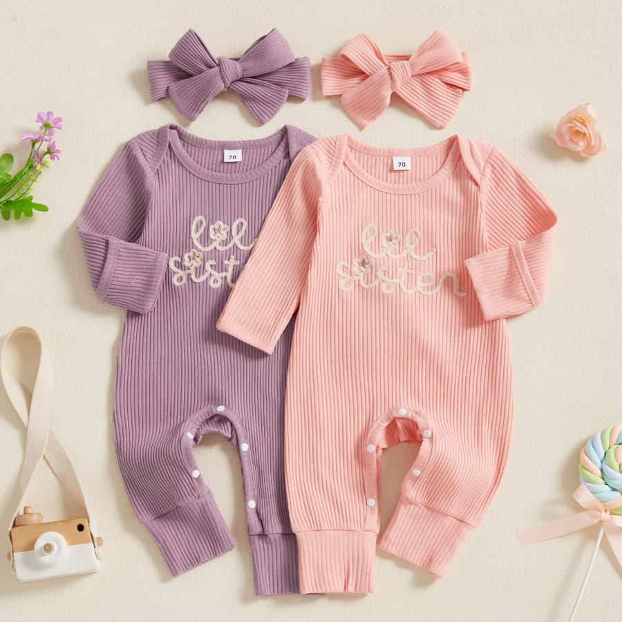 Lil Sister Ribbed Jumpsuit - Peachy - 0-3 Months