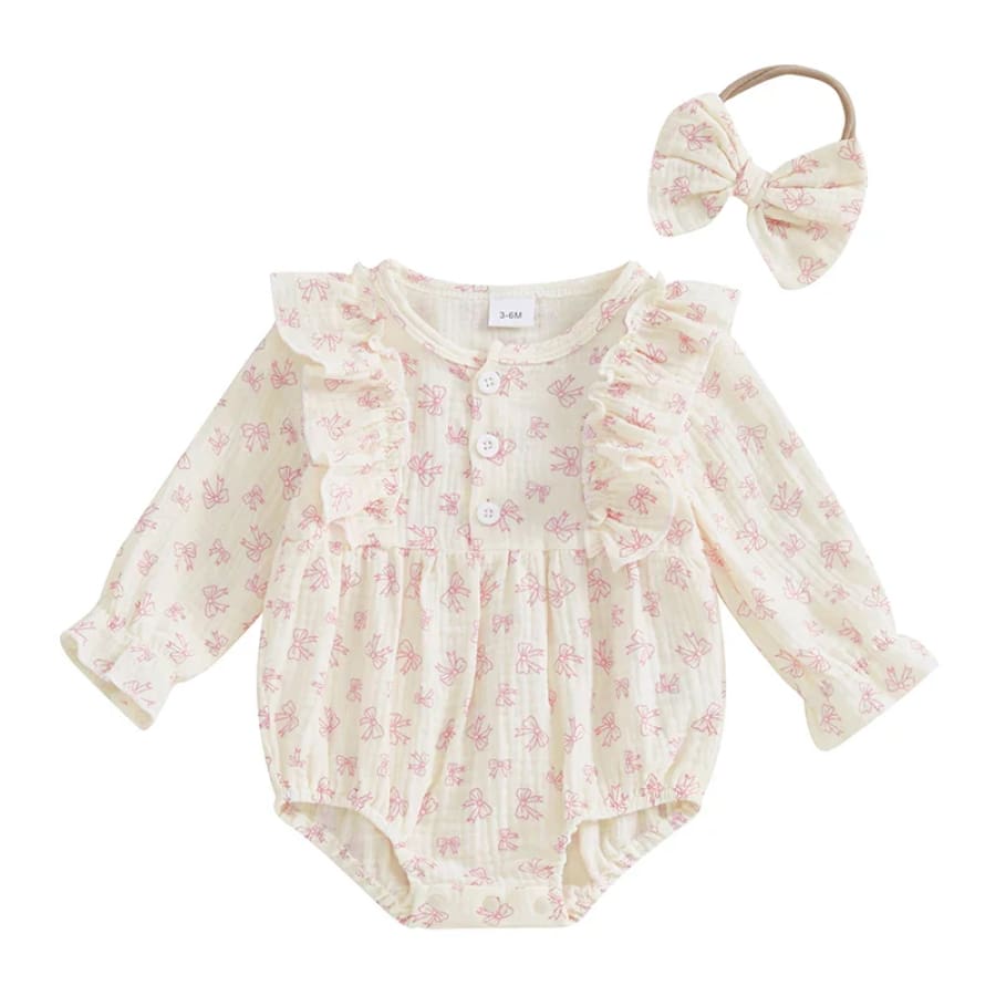 Lilly Little Bows Flutter Romper - Baby Pink - 0-3 Months