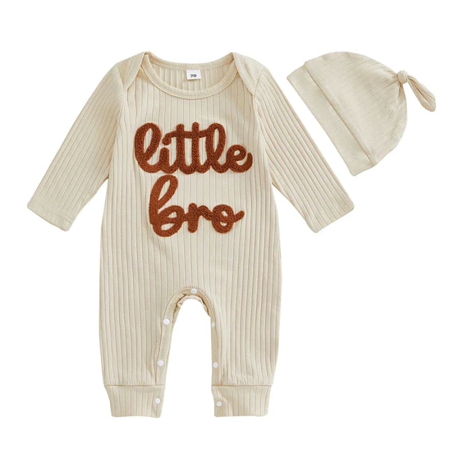 Little Bro Jumpsuit & Beanie Set - Natural - 0-3 Months