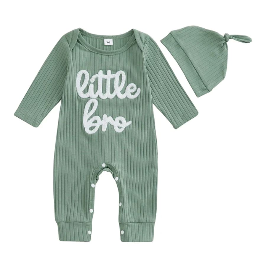 Little Bro Jumpsuit & Beanie Set - Sage - 0-3 Months