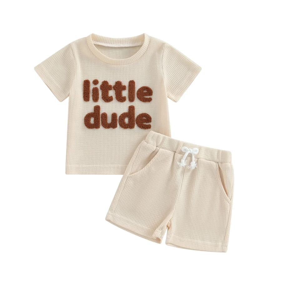 Little Dude Shortie Set - Cream - 0-6 Months