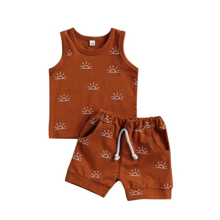 Little Ray of Sunshine Shortie Set - Rust / 2-3 Years - Sets sets