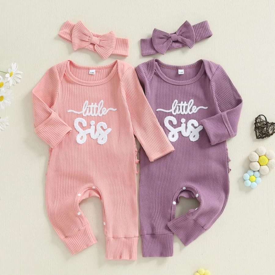 Little Sis Ruffle Butt Jumpsuit Peachy Newborn