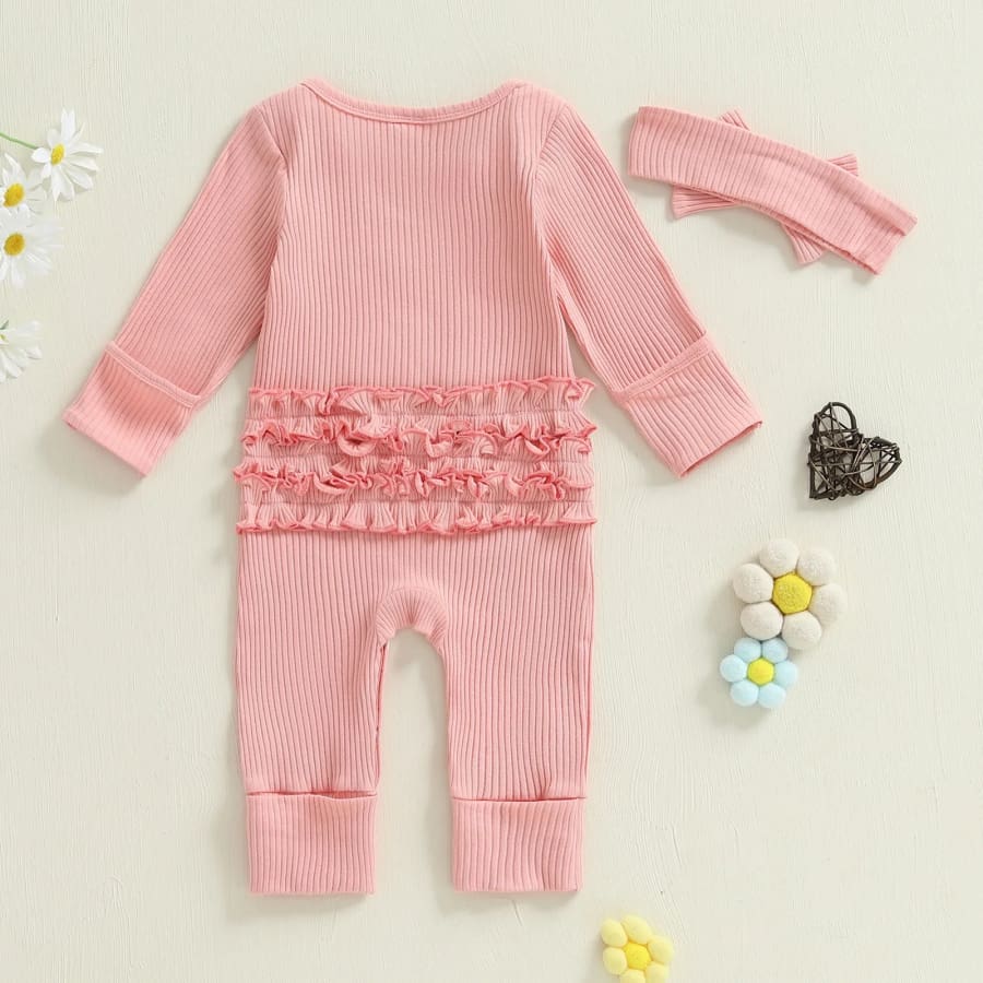 Little Sis Ruffle Butt Jumpsuit Peachy