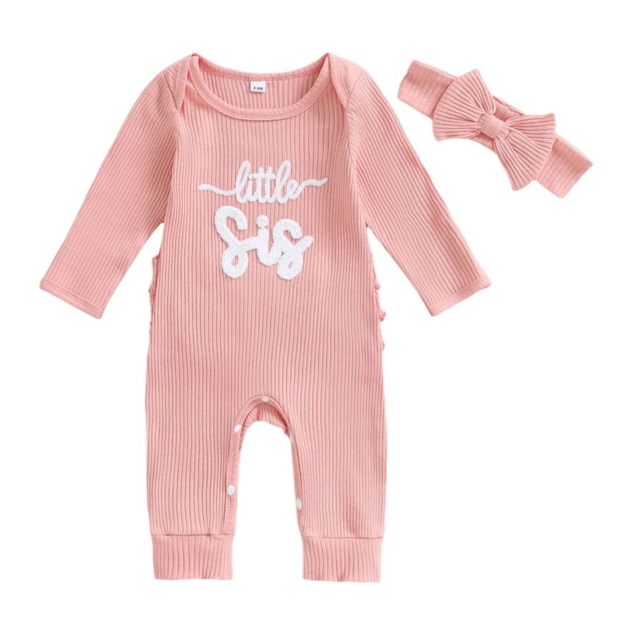 Little Sis Ruffle Butt Jumpsuit Peachy Newborn