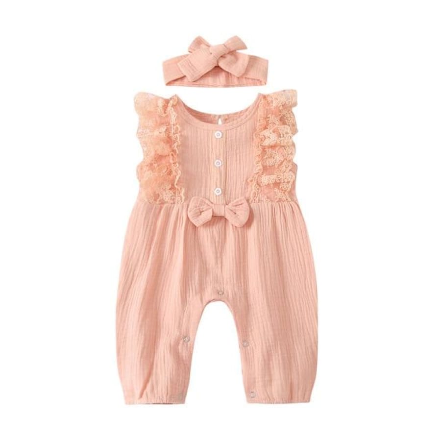 Lizzy Bow Waisted Jumpsuit - Peach / 18-24 Months - rompers